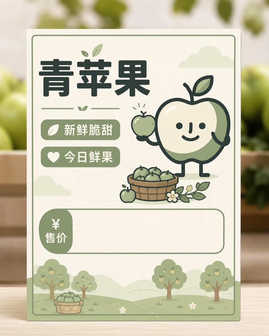 青苹果今日鲜果售价价签